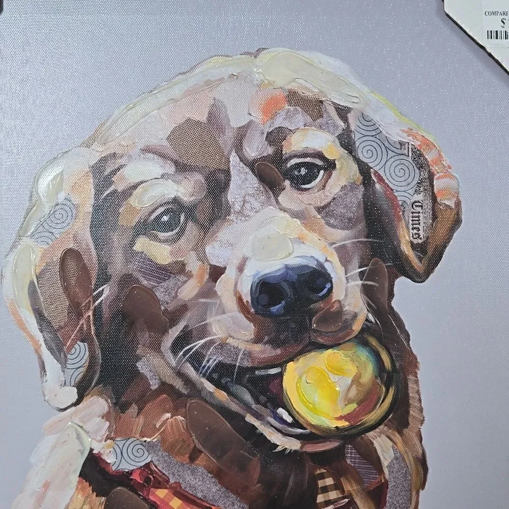 CANVAS PAINTING BROWN LABRADOR RETRIEVER WITH BALL - NEW